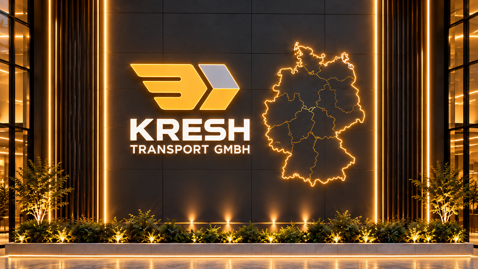 Kresh Transport GmbH – Markenvisualisierung mit Original-Logo und Deutschlandkarte.